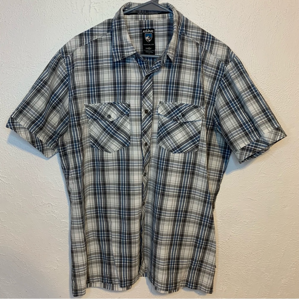 EUC KHUL Suncel Short Sleeve Button Down Shirt Large Plaid Hiking Outdoor